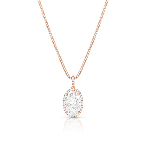 diamond oval pendant necklace with diamond halo, in rose gold <span class='visuallyhidden'>Call, text 323-404-2959 for shopping help.</span>
