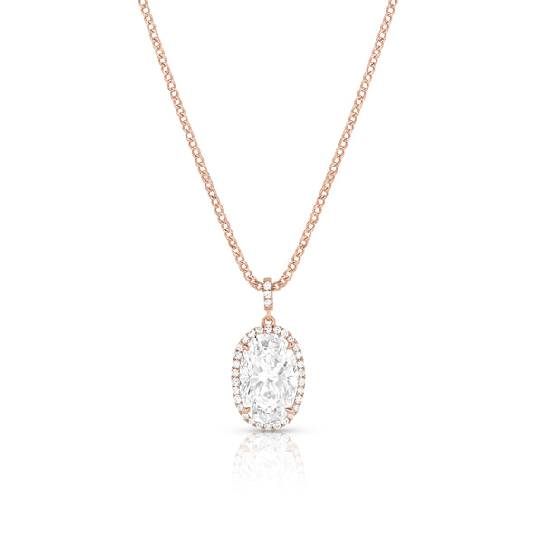 diamond oval pendant necklace with diamond halo, in rose gold <span class='visuallyhidden'>Call, text 323-404-2959 for shopping help.</span>
