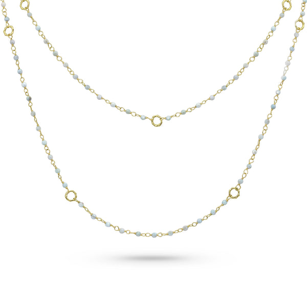 Dominique Cohen 2mm gemstone beads delicate chain necklace, in aquamarine and 18k yellow gold <span class='visuallyhidden'>Call, text 323-404-2959 for shopping help.</span>