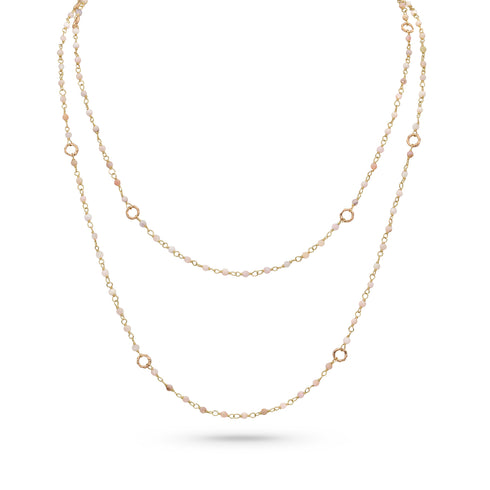 Dominique Cohen 2mm gemstone beads delicate chain necklace, in pink opal and 18k rose gold <span class='visuallyhidden'>Call, text 323-404-2959 for shopping help.</span>