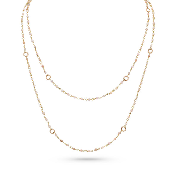 Dominique Cohen 2mm gemstone beads delicate chain necklace, in pink opal and 18k rose gold <span class='visuallyhidden'>Call, text 323-404-2959 for shopping help.</span>