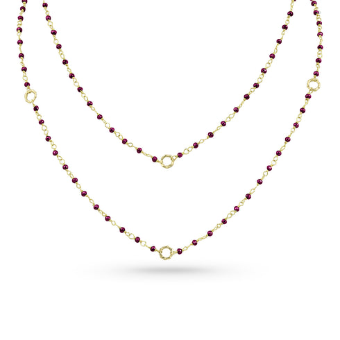 Dominique Cohen 2mm gemstone beads delicate chain necklace, in rubies and 18k yellow gold <span class='visuallyhidden'>Call, text 323-404-2959 for shopping help.</span>