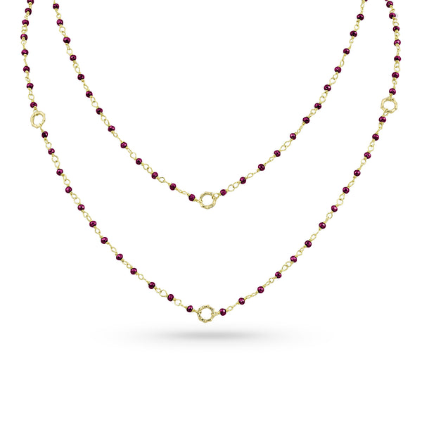 Dominique Cohen 2mm gemstone beads delicate chain necklace, in rubies and 18k yellow gold <span class='visuallyhidden'>Call, text 323-404-2959 for shopping help.</span>