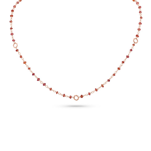 Dominique Cohen 2mm gemstone beads delicate chain necklace, in orange sapphire and 18k rose gold <span class='visuallyhidden'>Call, text 323-404-2959 for shopping help.</span>