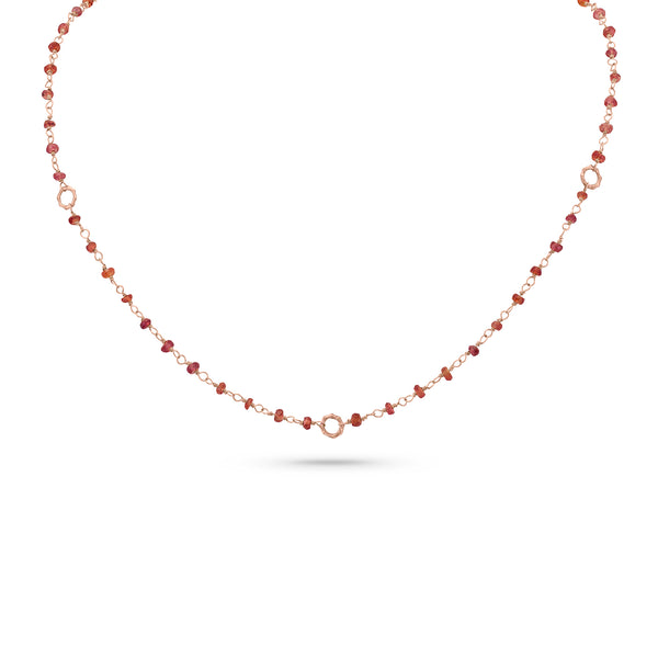 Dominique Cohen 2mm gemstone beads delicate chain necklace, in orange sapphire and 18k rose gold <span class='visuallyhidden'>Call, text 323-404-2959 for shopping help.</span>
