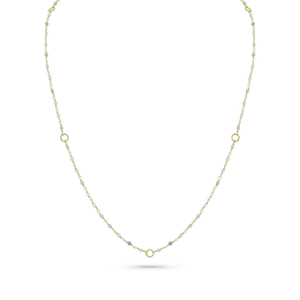 Dominique Cohen 2mm gemstone beads delicate chain necklace, in aquamarine and 18k yellowß gold <span class='visuallyhidden'>Call, text 323-404-2959 for shopping help.</span>