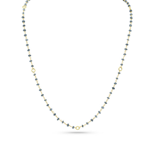 Dominique Cohen 2mm gemstone beads delicate chain necklace, in blue sapphire and 18k yellow gold <span class='visuallyhidden'>Call, text 323-404-2959 for shopping help.</span>