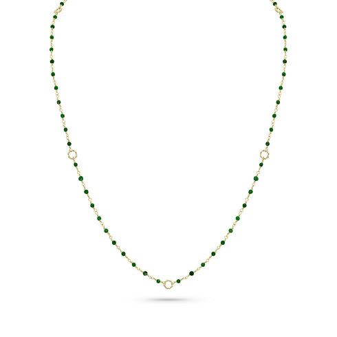 Dominique Cohen 2mm gemstone beads delicate chain necklace, in emeralds and 18k yellow gold <span class='visuallyhidden'>Call, text 323-404-2959 for shopping help.</span>