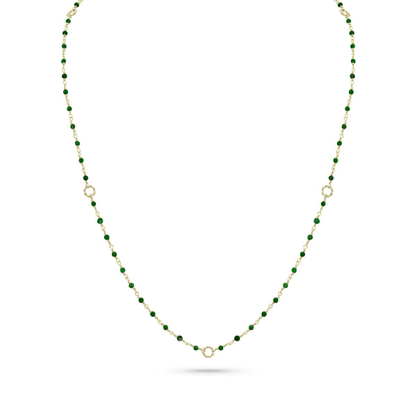 Dominique Cohen 2mm gemstone beads delicate chain necklace, in emeralds and 18k yellow gold <span class='visuallyhidden'>Call, text 323-404-2959 for shopping help.</span>