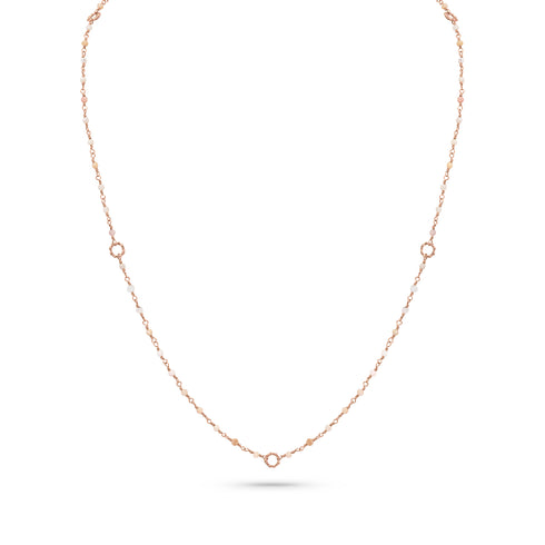 Dominique Cohen 2mm gemstone beads delicate chain necklace, in pink opal and 18k rose gold <span class='visuallyhidden'>Call, text 323-404-2959 for shopping help.</span>