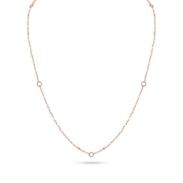 Dominique Cohen 2mm gemstone beads delicate chain necklace, in pink opal and 18k rose gold <span class='visuallyhidden'>Call, text 323-404-2959 for shopping help.</span>