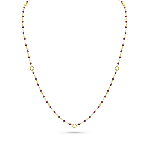 Dominique Cohen 2mm gemstone beads delicate chain necklace, in rubies and 18k yellow gold <span class='visuallyhidden'>Call, text 323-404-2959 for shopping help.</span>