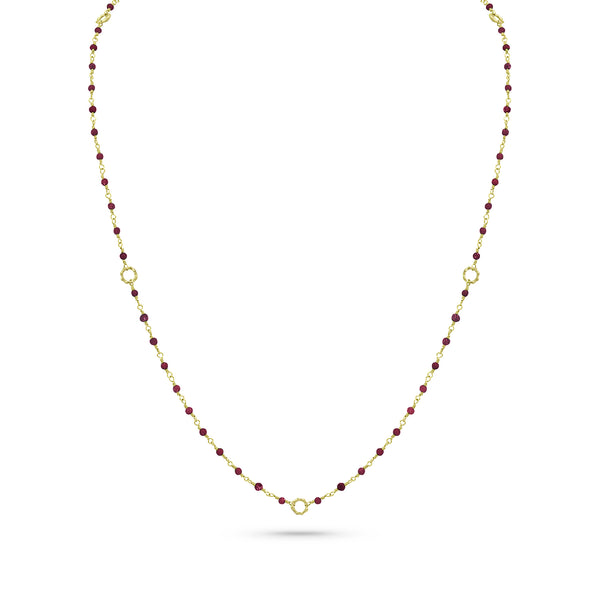 Dominique Cohen 2mm gemstone beads delicate chain necklace, in rubies and 18k yellow gold <span class='visuallyhidden'>Call, text 323-404-2959 for shopping help.</span>
