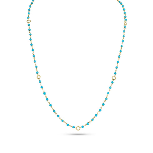 Dominique Cohen 2mm gemstone beads delicate chain necklace, in sleeping beauty turquoise and 18k yellow gold <span class='visuallyhidden'>Call, text 323-404-2959 for shopping help.</span>