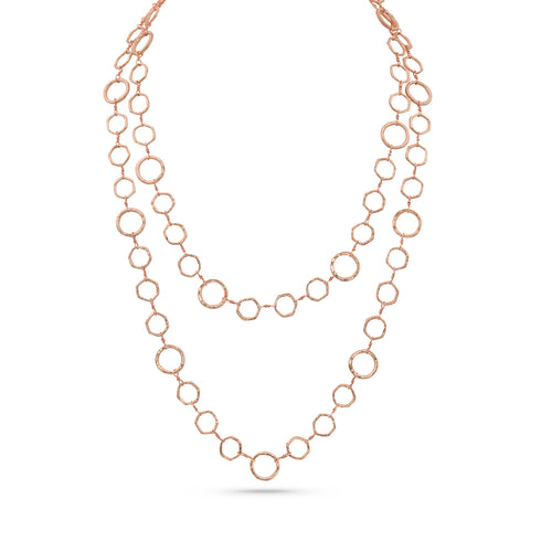 Dominique Cohen classic opera chain of hex links, textured round links, and twisted wire, all in 18k rose gold <span class='visuallyhidden'>Call, text 323-404-2959 for shopping help.</span>