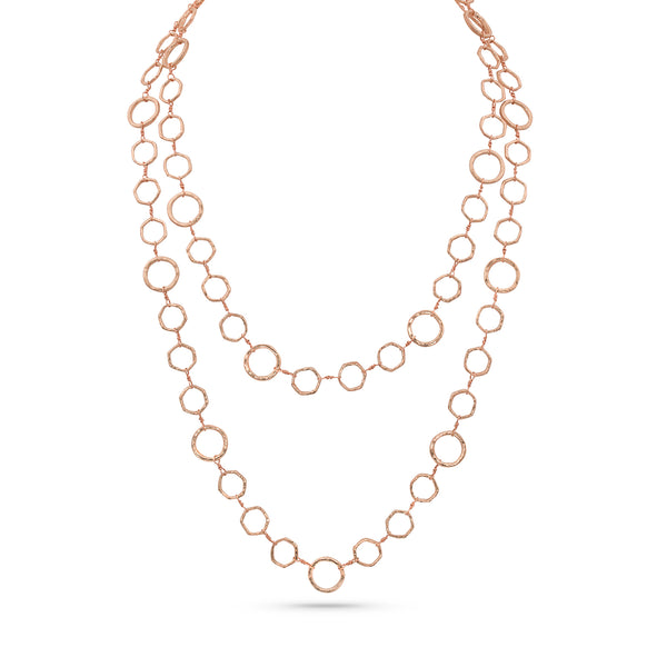 Dominique Cohen classic opera chain of hex links, textured round links, and twisted wire, all in 18k rose gold <span class='visuallyhidden'>Call, text 323-404-2959 for shopping help.</span>