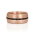 black diamond rose gold eternity cross cigar band ring, from behind <span class='visuallyhidden'>Call or text 323-404-2959 if you need shopping assistance.</span>