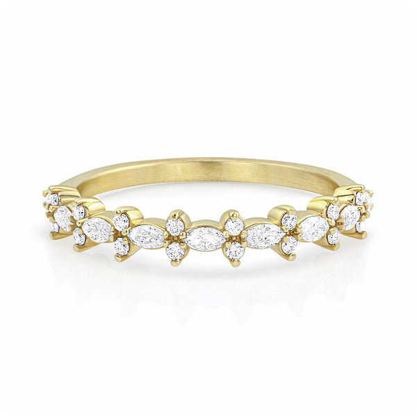 diamond crown stack ring is a series of marquise-cut diamonds, set east-west, separated by stacked pairs of round faceted diamonds.<br>dainty yet with lots of sparkle pop <span class='visuallyhidden'>Call or text 323-404-2959 if you need shopping assistance.</span>
