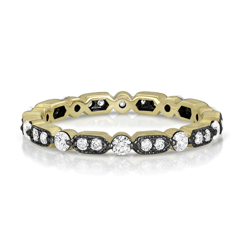 diamond milgrain deco stack ring<br>in combo of 18k yellow and blackened golds. Hot! <span class='visuallyhidden'>Call, text 323-404-2959 for shopping help.</span>