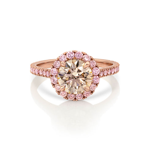 peach diamond and pink diamond bespoke ring, in rose gold <span class='visuallyhidden'>Call, text 323-404-2959 for shopping help.</span>