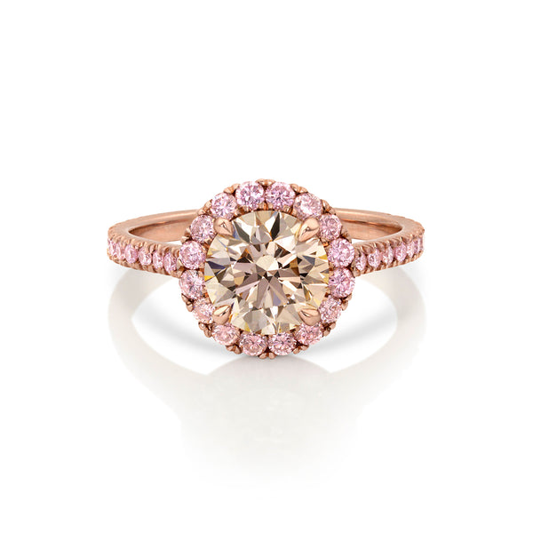 peach diamond and pink diamond bespoke ring, in rose gold <span class='visuallyhidden'>Call, text 323-404-2959 for shopping help.</span>