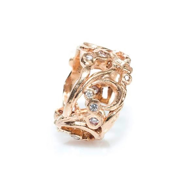 Dominique Cohen floral band ring, in 18k rose gold with white diamonds <span class='visuallyhidden'>Call, text 323-404-2959 for shopping help.</span>