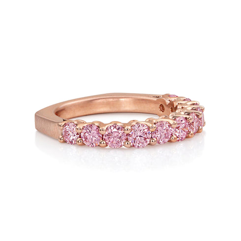 angled view of pink diamonds ring on comfort-balanced Euroshank band <span class='visuallyhidden'>Call, text 323-404-2959 for shopping help.</span>