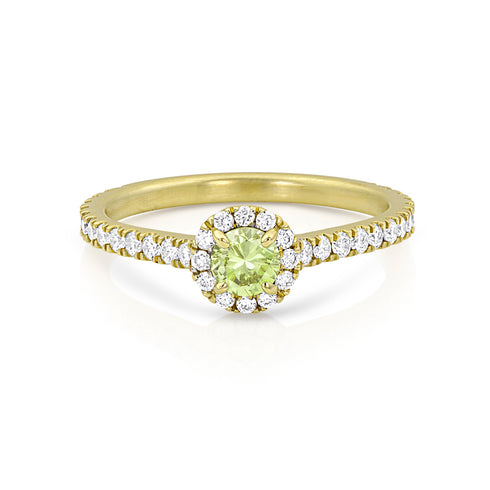 rare green diamond ring with white diamond surround, in yellow gold <span class='visuallyhidden'>Call, text 323-404-2959 for shopping help.</span>