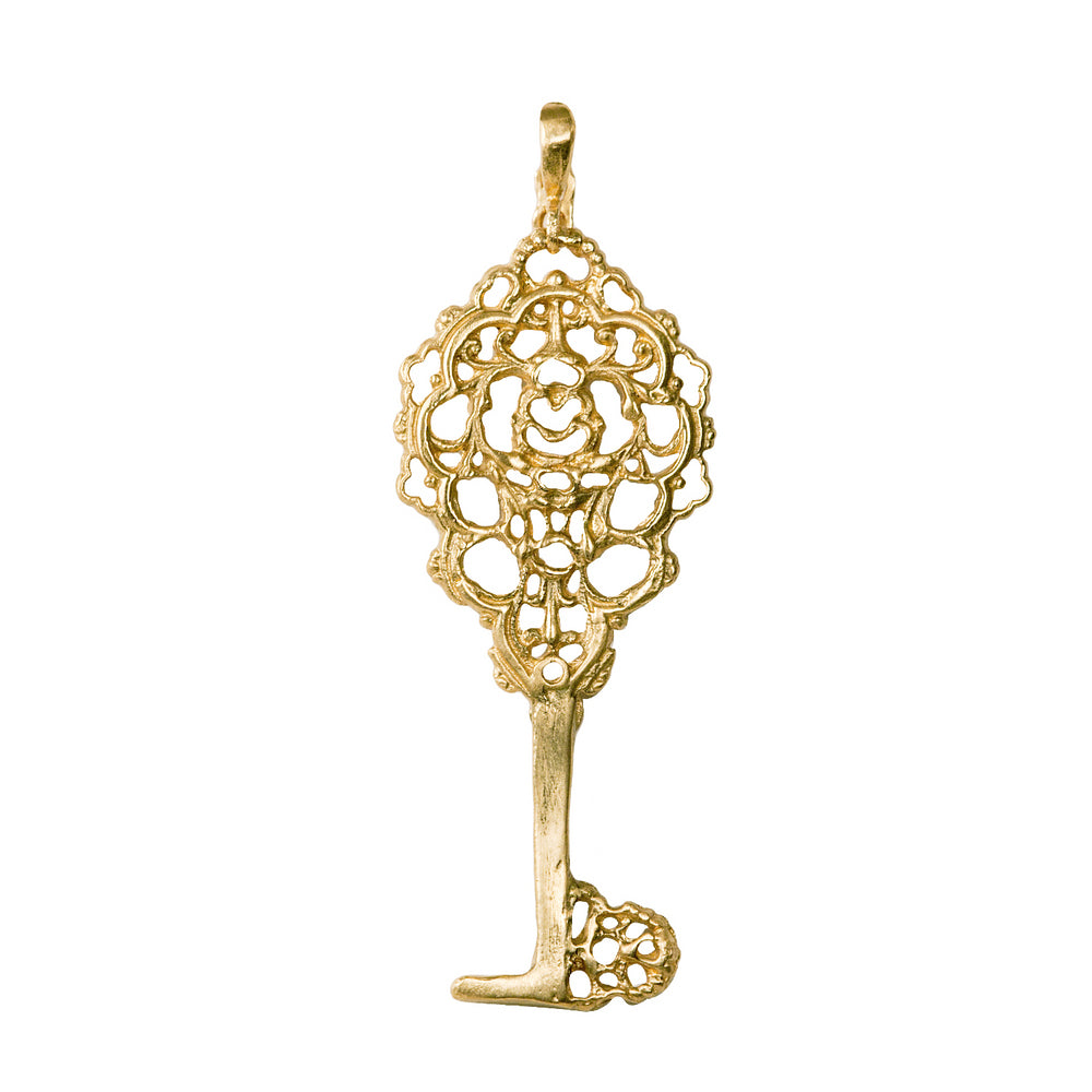 large floral lace key pendant enhancer in 18k yellow gold, hinged bail ...