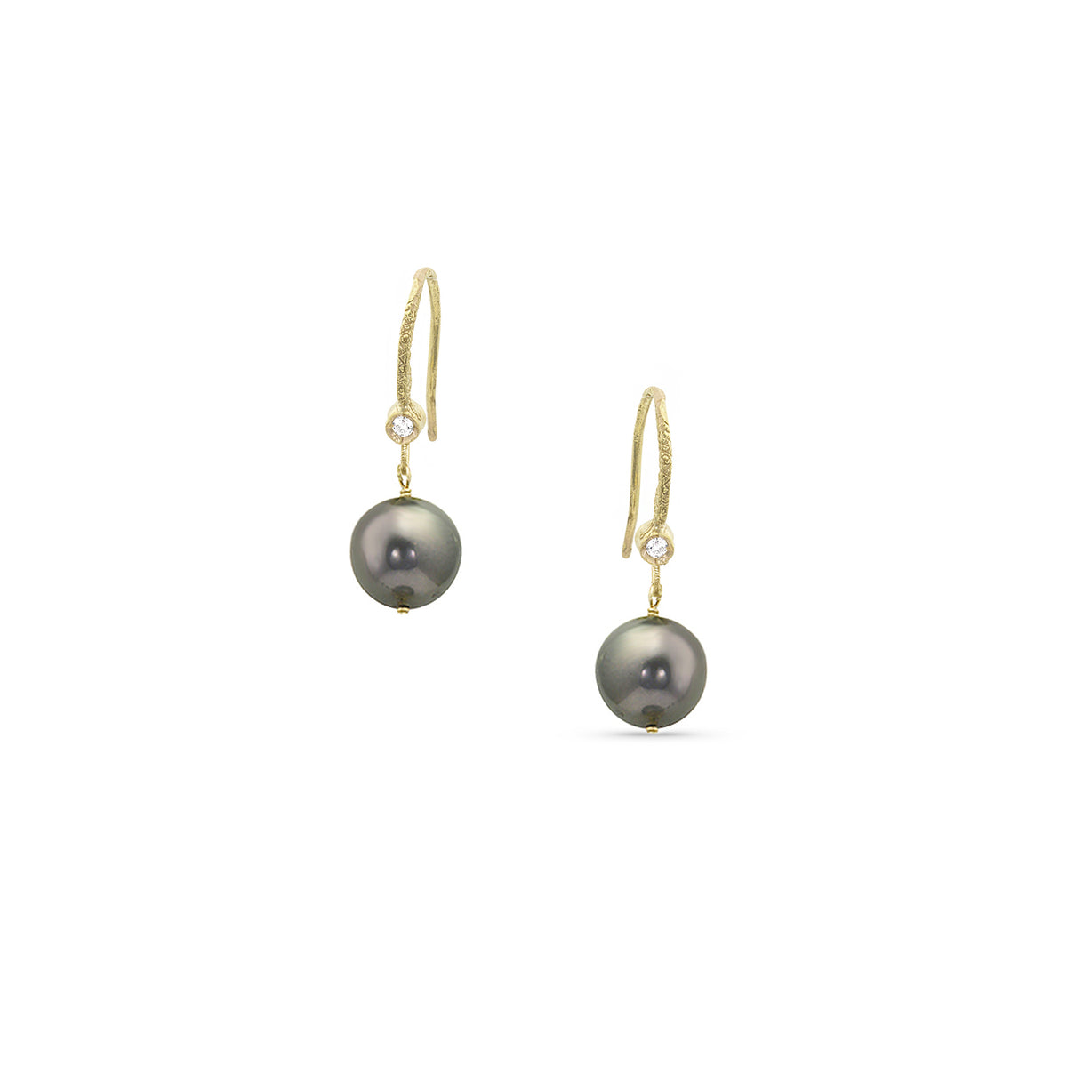 Tahitian pearl drop earring with diamond-kissed French wires, in 18k ...