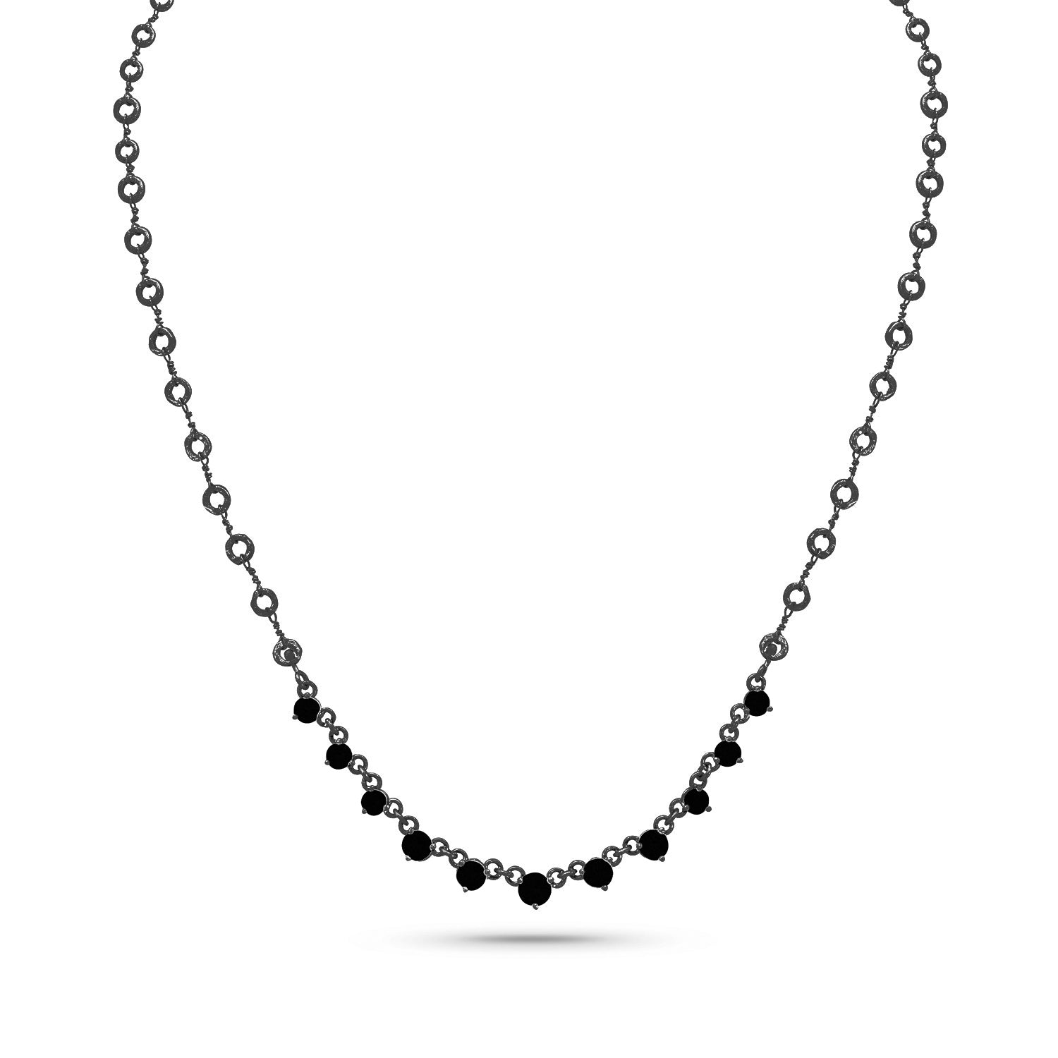 prong-set black diamond, carved link layering choker,, in 18k black gold,,  18 inch