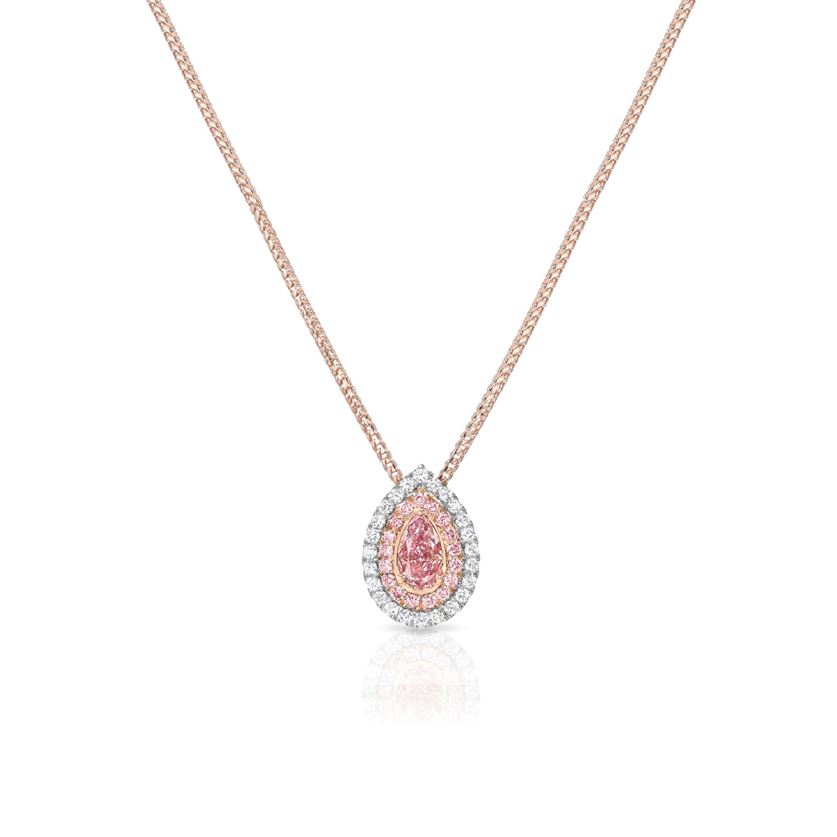 stunning pink diamond pear pendant necklace, double halo, 18k rose and ...