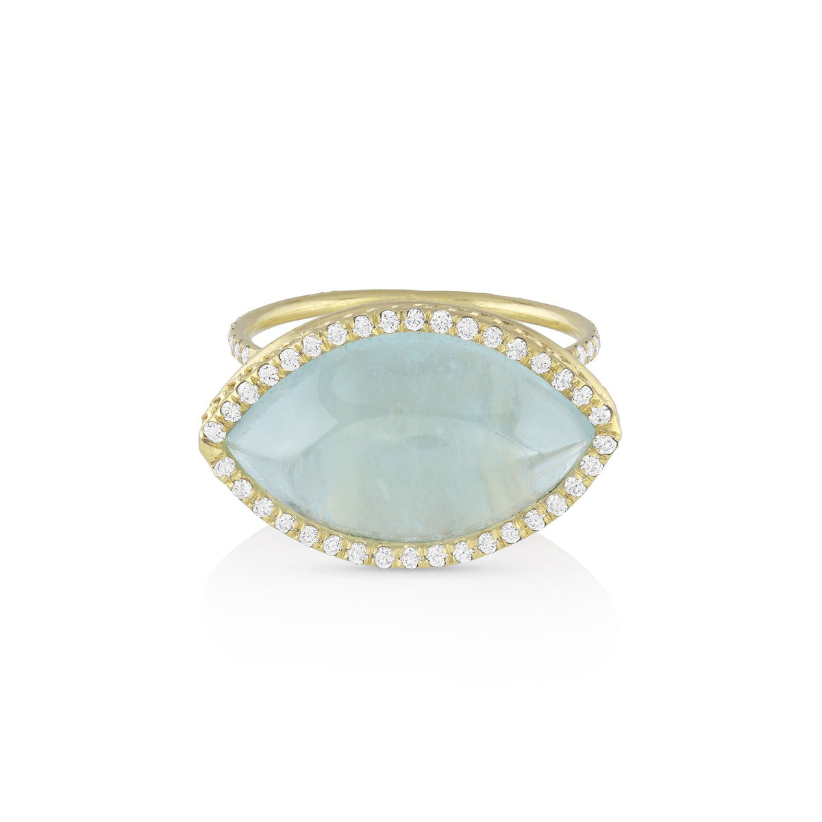 aquamarine cabochon and diamond marquise cocktail ring in 18k gold by ...