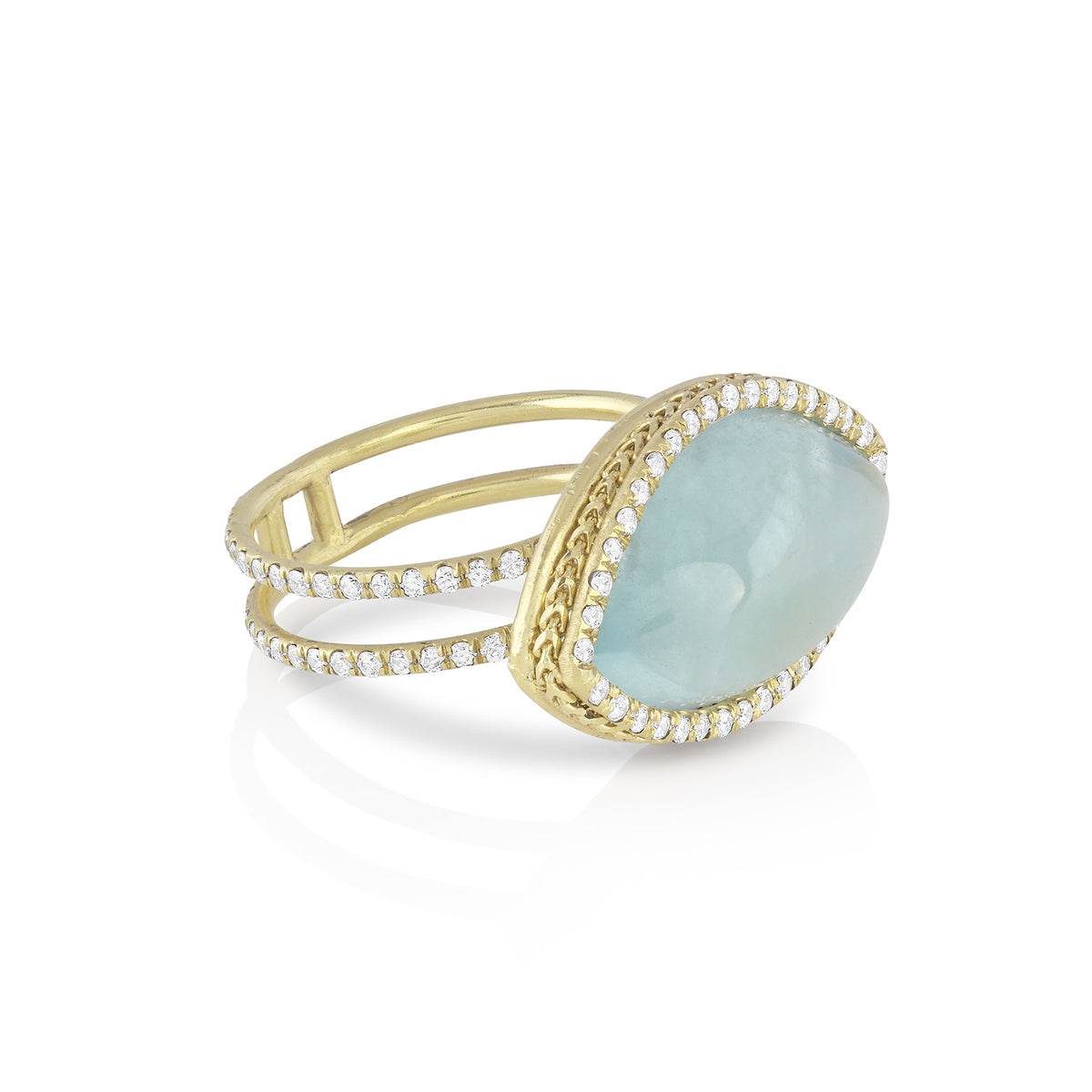aquamarine cabochon and diamond marquise cocktail ring in 18k gold by ...